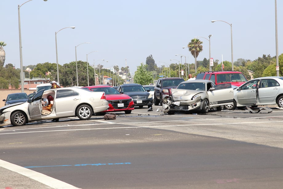 Multiple Cars Crashed Together On A Crossroad